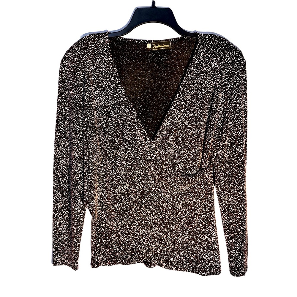 Y2K 90th Embellished Stretch Wrap Front  Long Sleeve Blouse Top